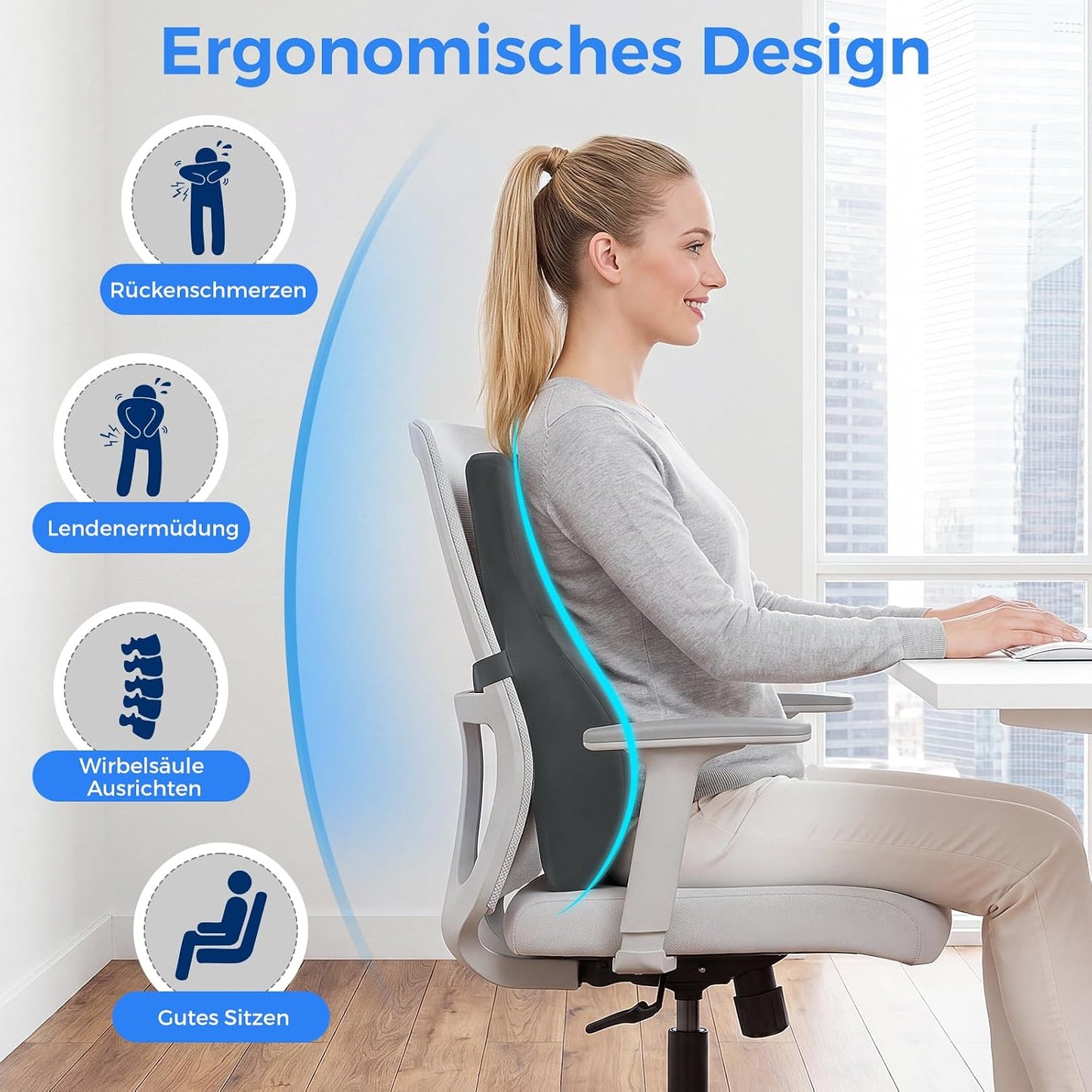 Ergonomisches Lendenwirbelkissen, Grau Memory Foam
