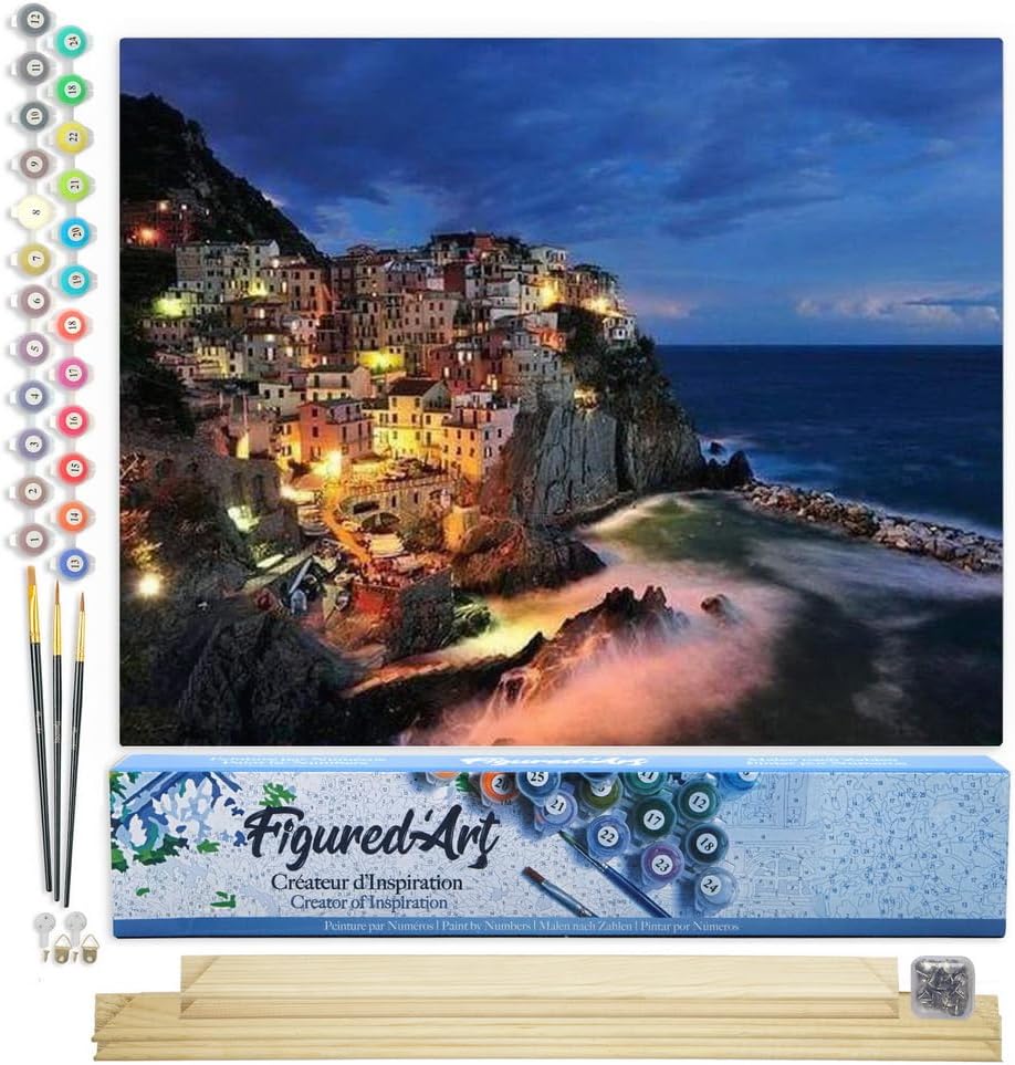 Paint by Numbers Set mit Rahmen, Dorf am Meeresufer 40x50cm Mit Keilrahmen (nicht gespannt)