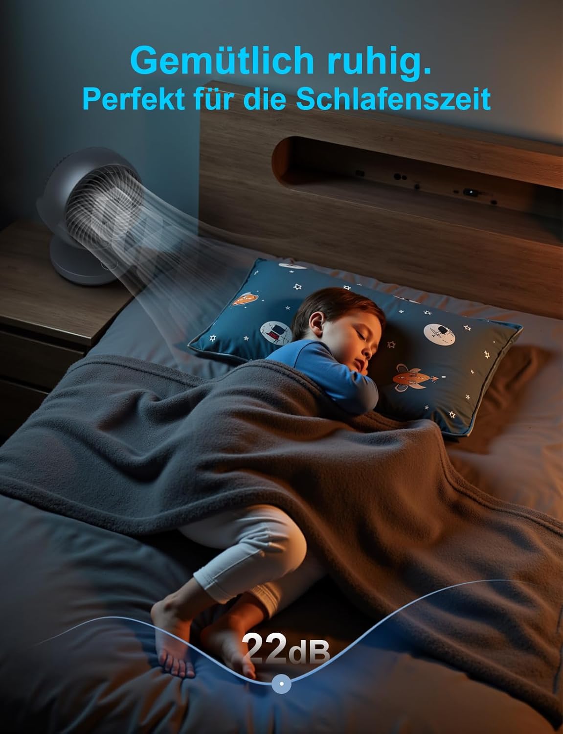 Leiser Tischventilator mit 3D Luftzirkulation, Schwarz