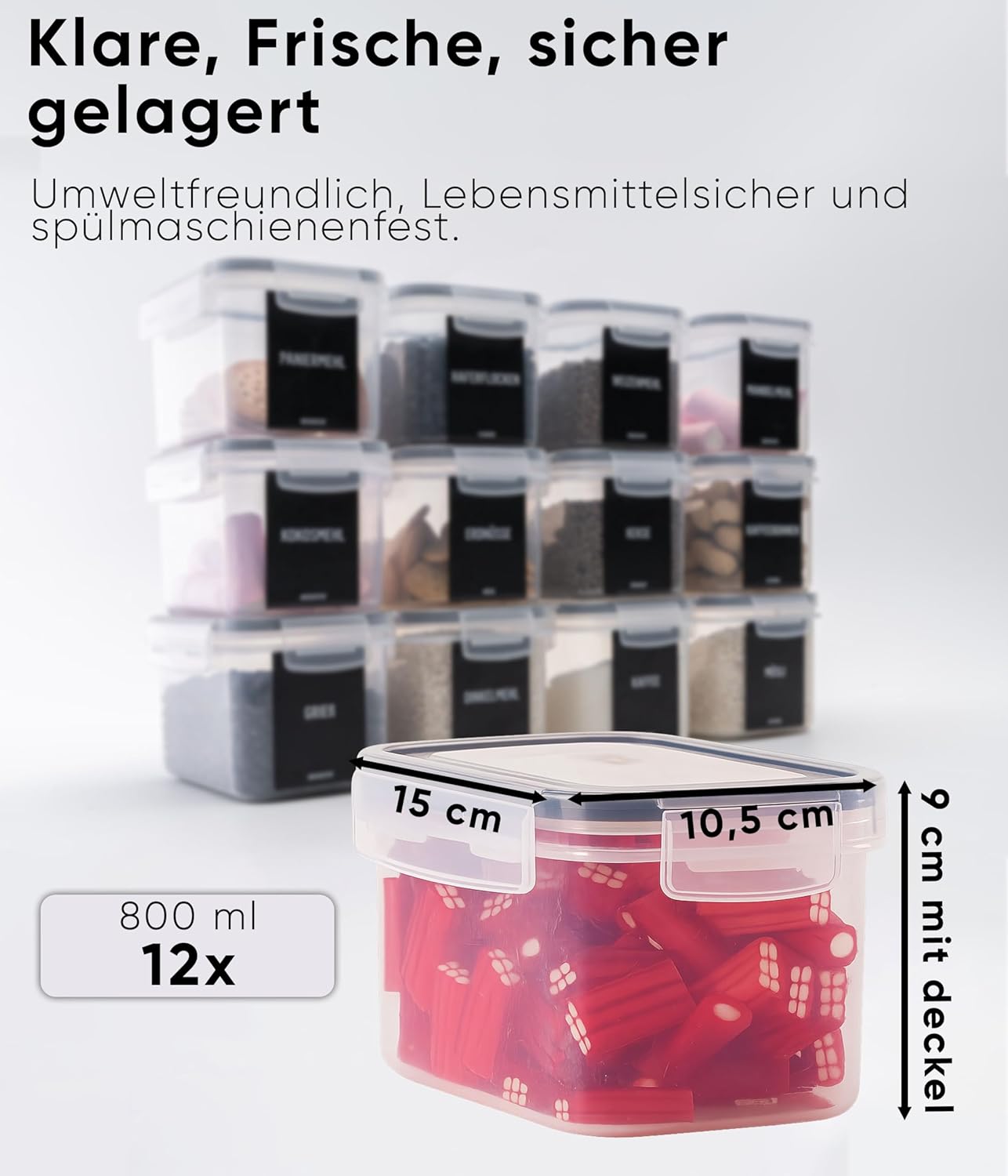 12-teiliges Vorratsdosen-Set inkl. Etiketten, 12 Set Schwarz