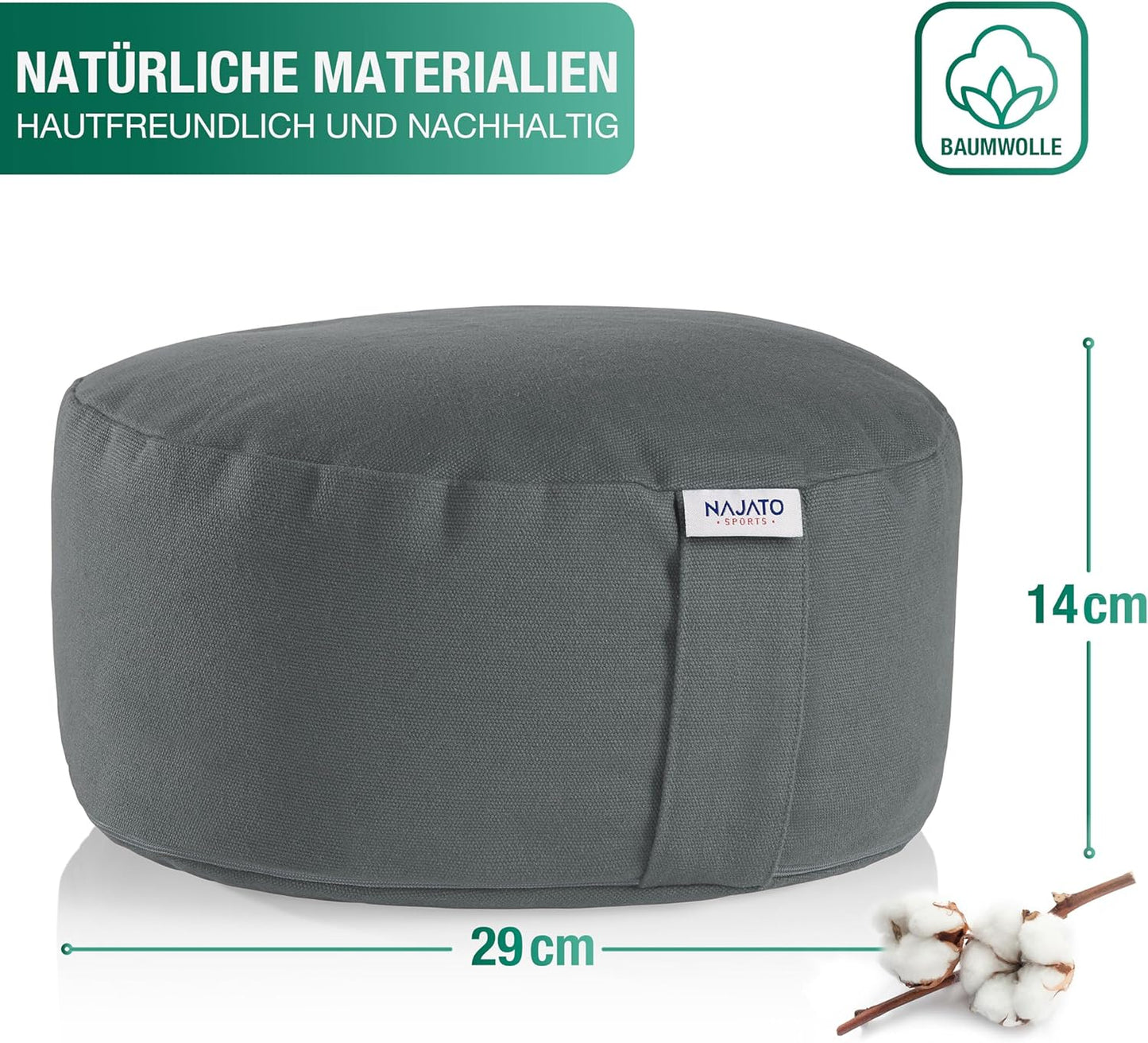 Meditationskissen mit Yogagurt, Anthrazit