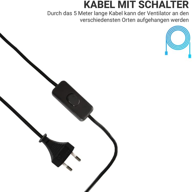 Deckenventilator, Schwarz ( Xxl Kabel )