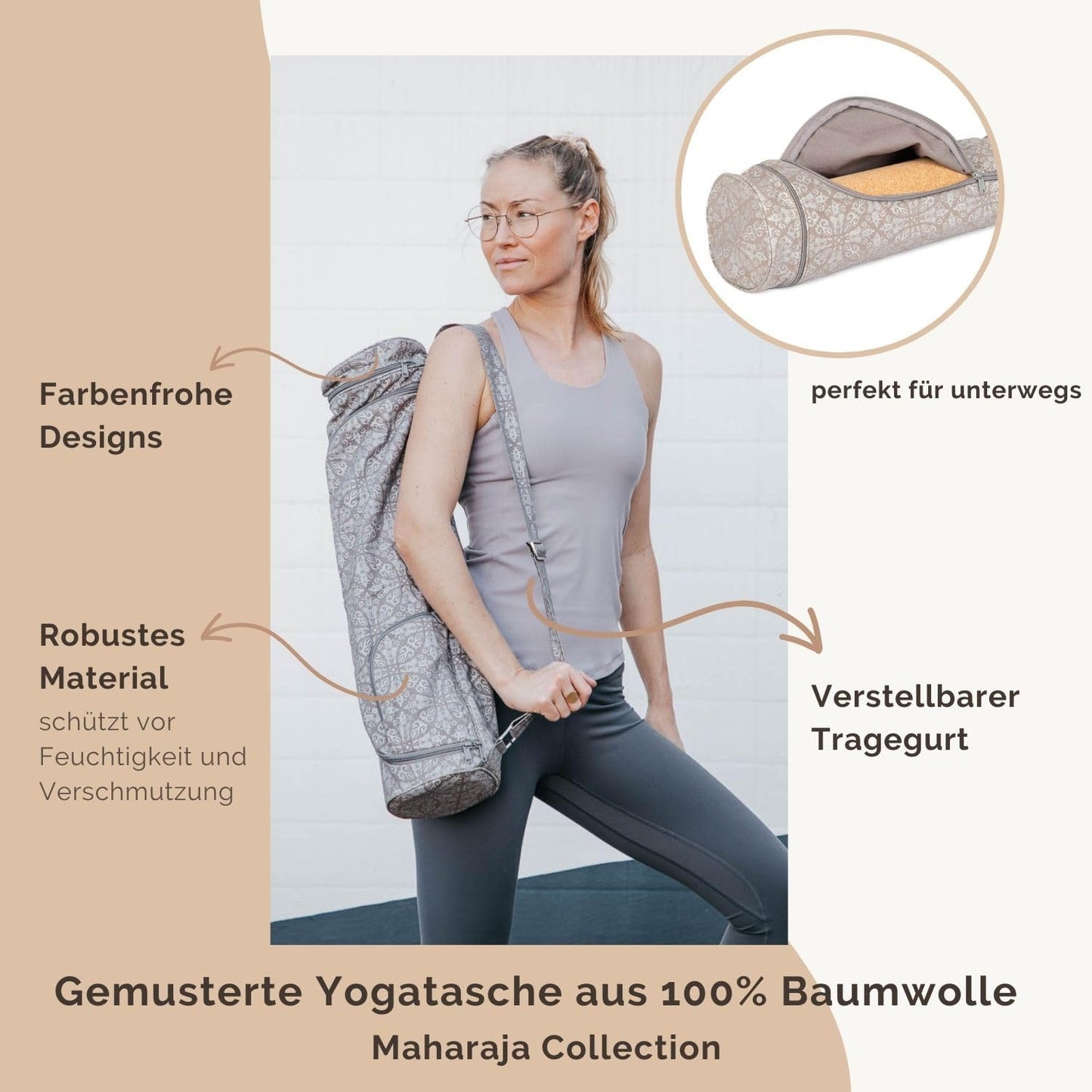 Yogatasche ASANA Bag für Matte & Zubehör, Mandala/Dunkelblau 60 cm