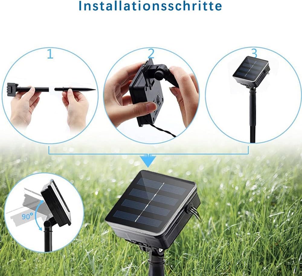 Solarlichterkette mit Sternen, 15m, wetterfest, Warmweiss (1,19 €/M)