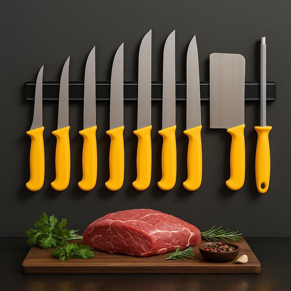 Profi Fleischermesser-Set 10-teilig mit Magnetstreifen, 10 Messer