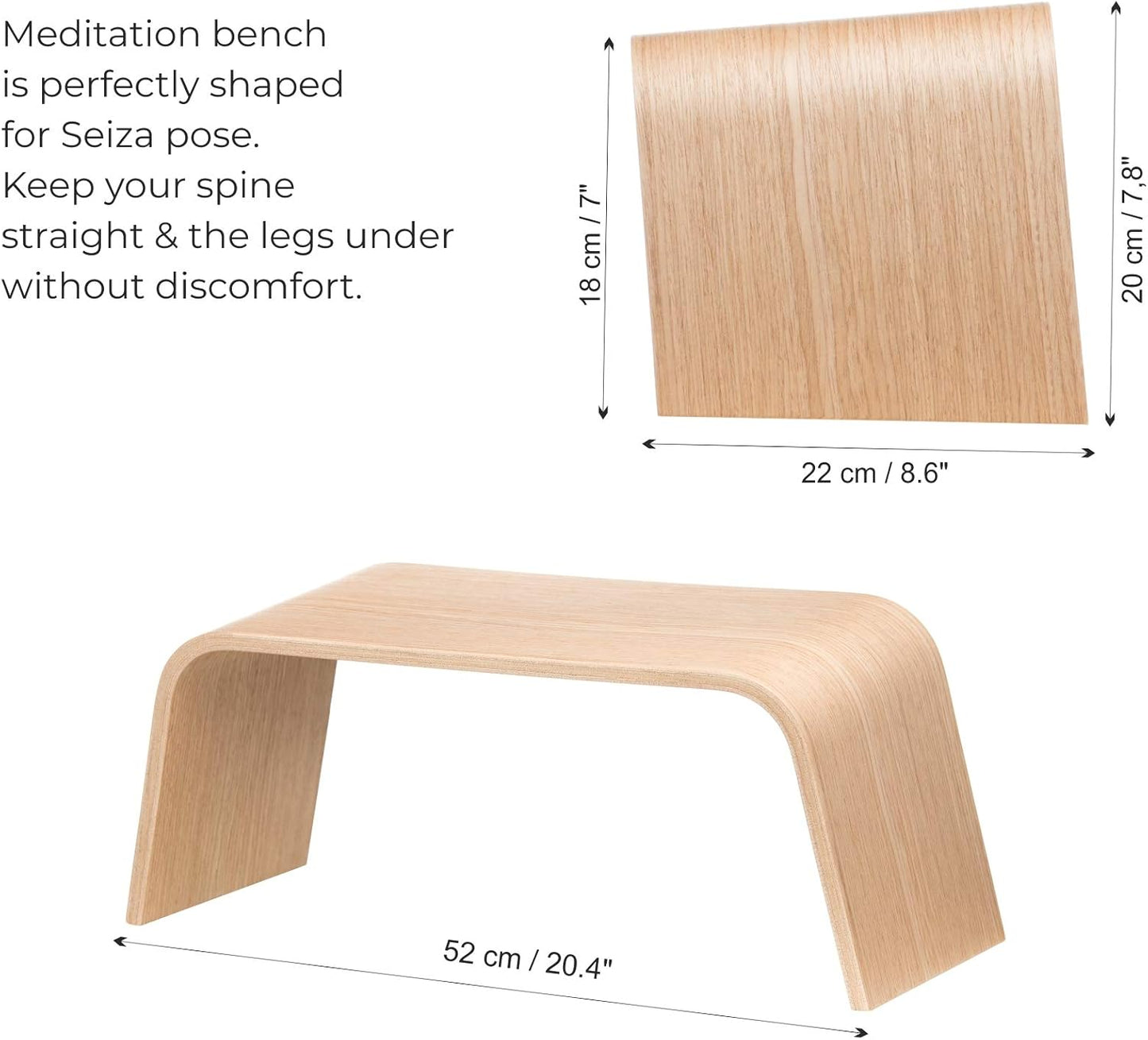 Holzbank für Meditation und Seiza-Pose, Eiche