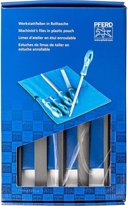 5-teiliges Werkstattfeilen-Set mit Rolltasche, Werkstattfeilen-Set in PVC-Rolltasche mit Umkarton / Kreuzhieb H1 / Länge 250mm