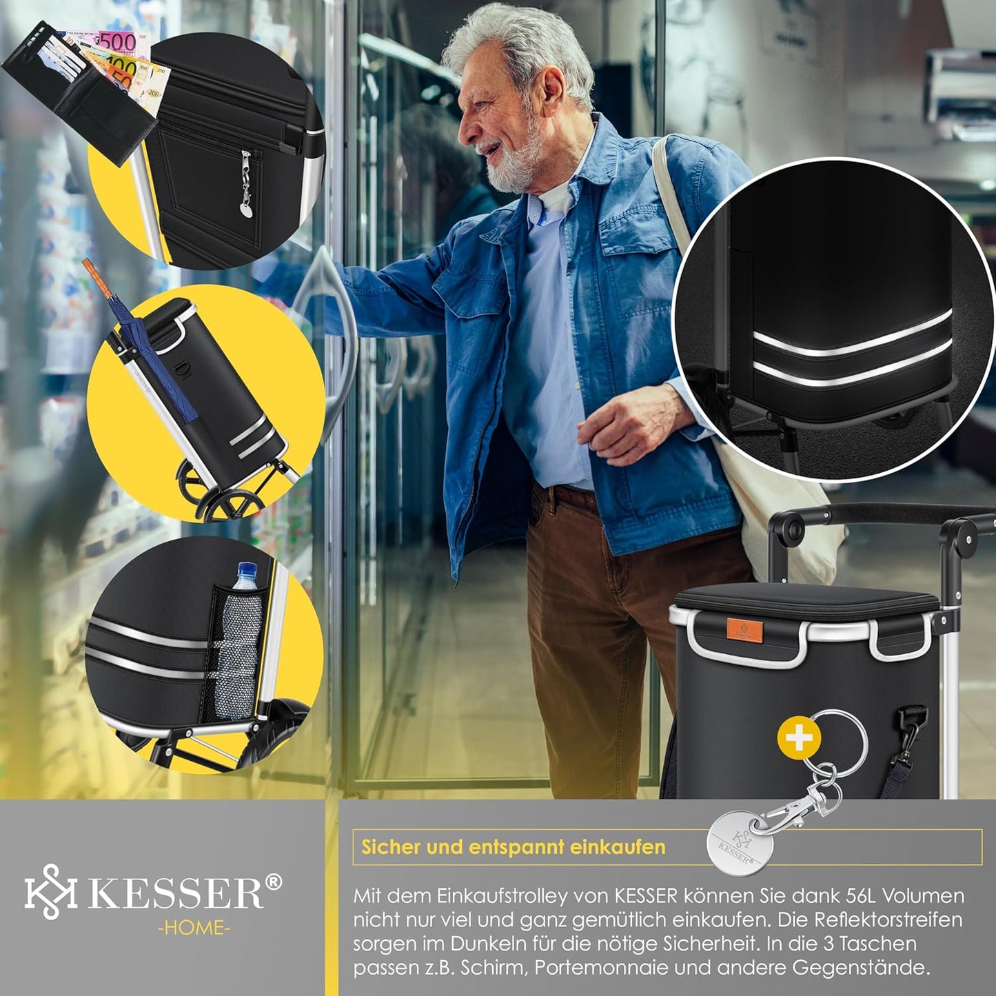 Einkaufstrolley mit Treppensteiger, Schwarz