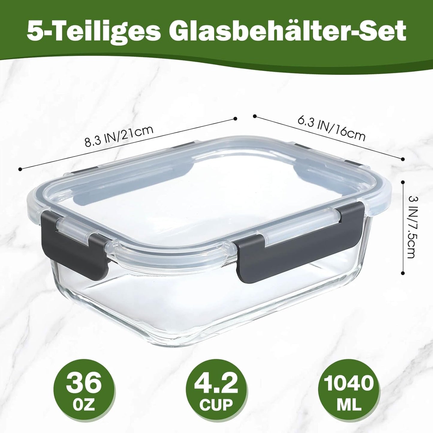 5-teiliges Glasbehälter-Set, LN-5PCS-UK