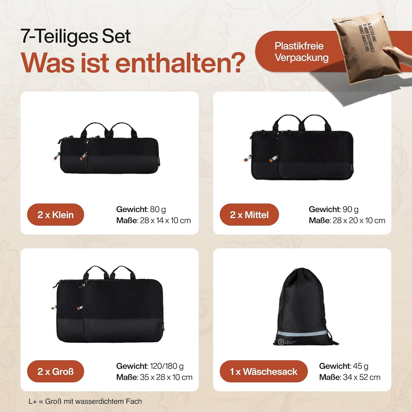 7-teiliges Packwürfel-Set, Schwarz 7-teiliges Set