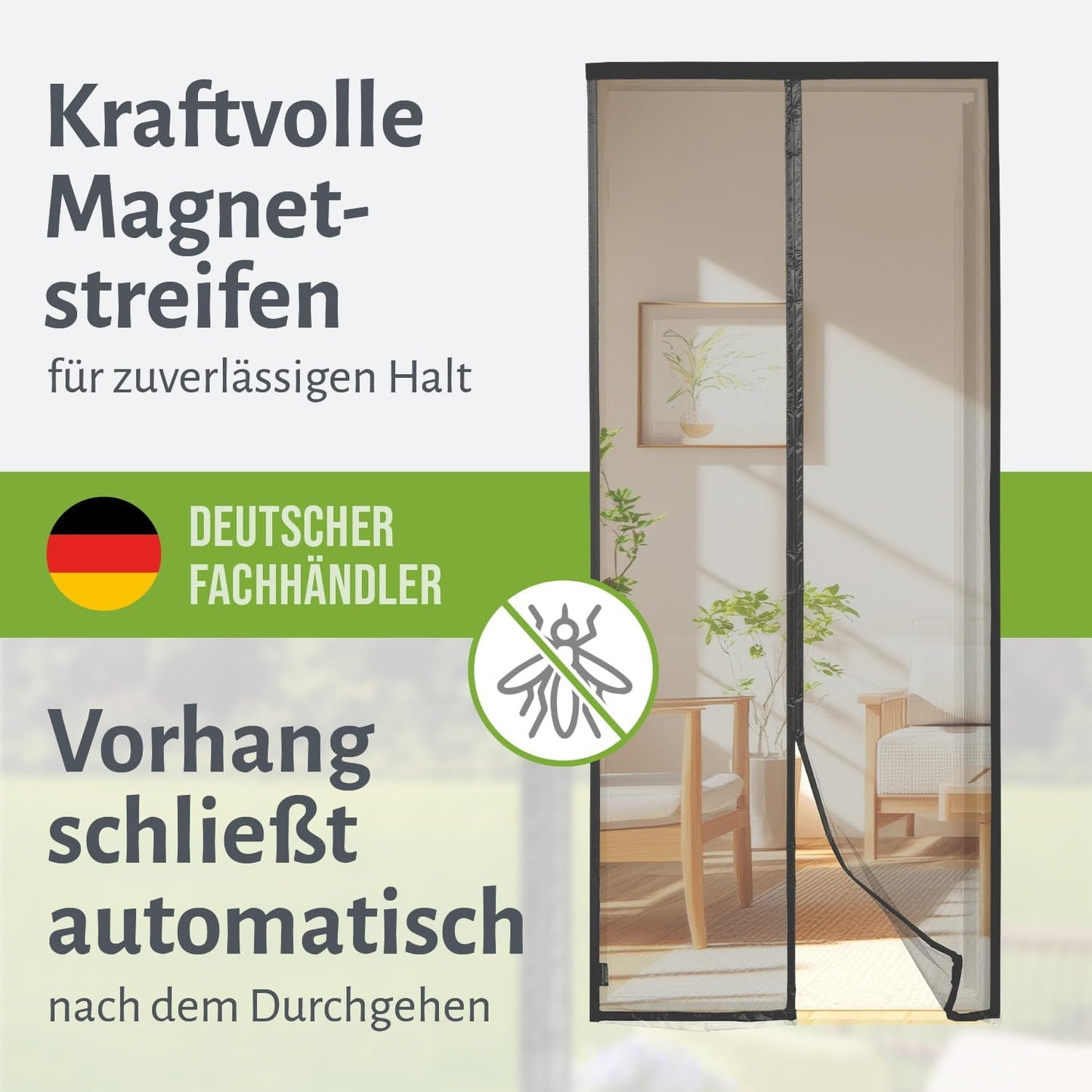 Fliegengitter Tür Magnetvorhang selbstschliessend, 85 x 210 cm Anthrazit
