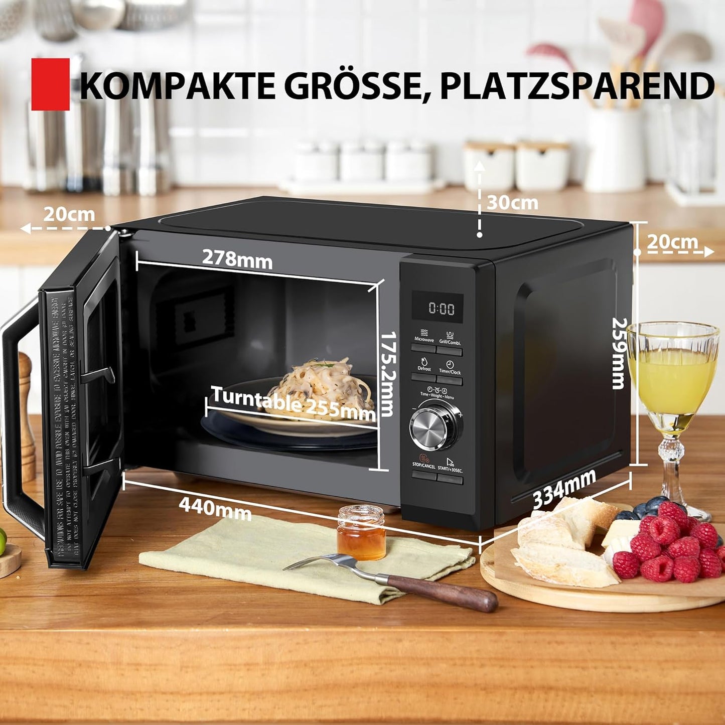 3-in-1 Mikrowellenherd MW3-AG20PE(BK) mit Grill und Automatikprogrammen, 20L Grill Schwarz