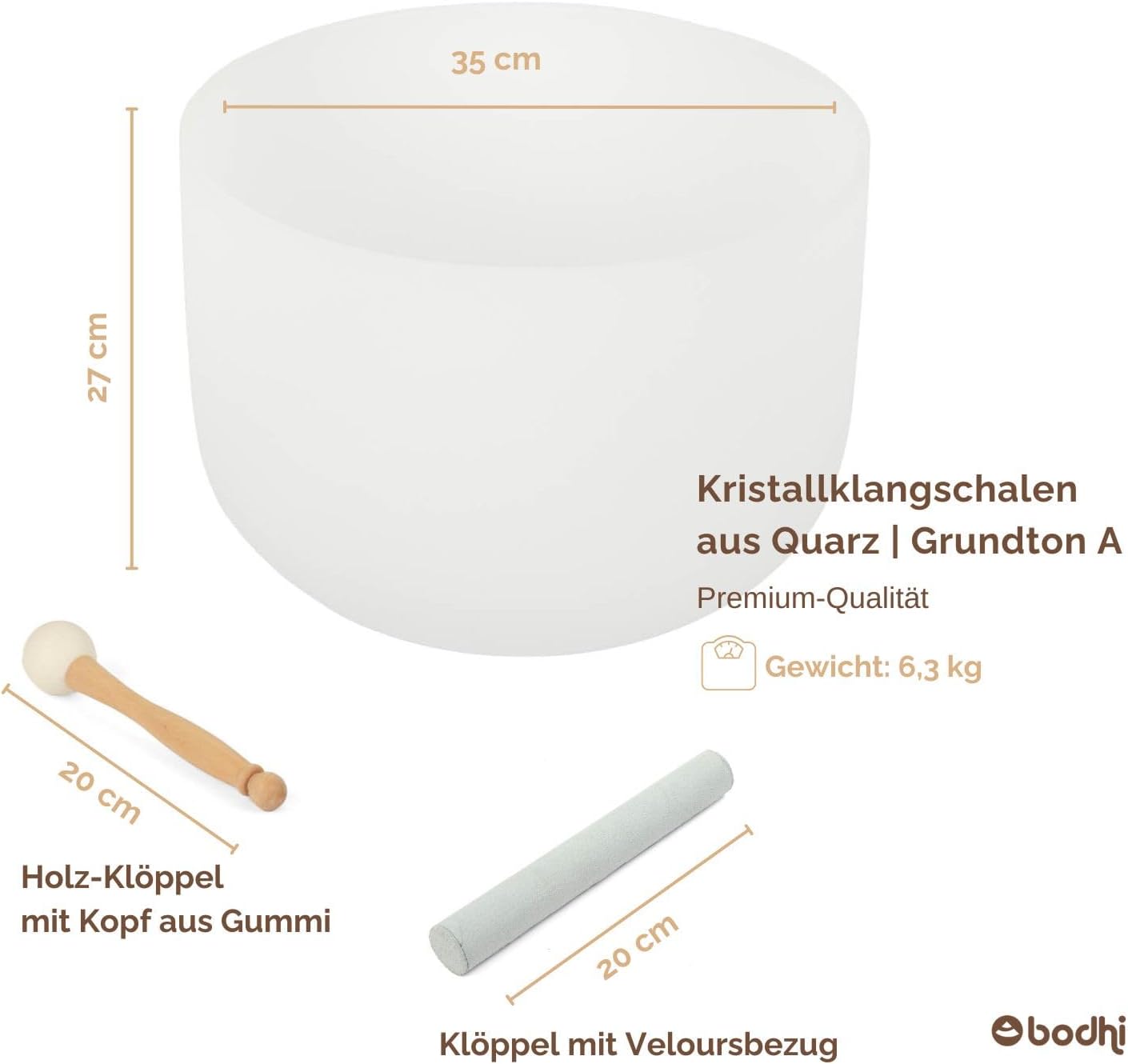 Kristallklangschale für Sound Healing & Meditation, ca. 35 cm/Grundton A