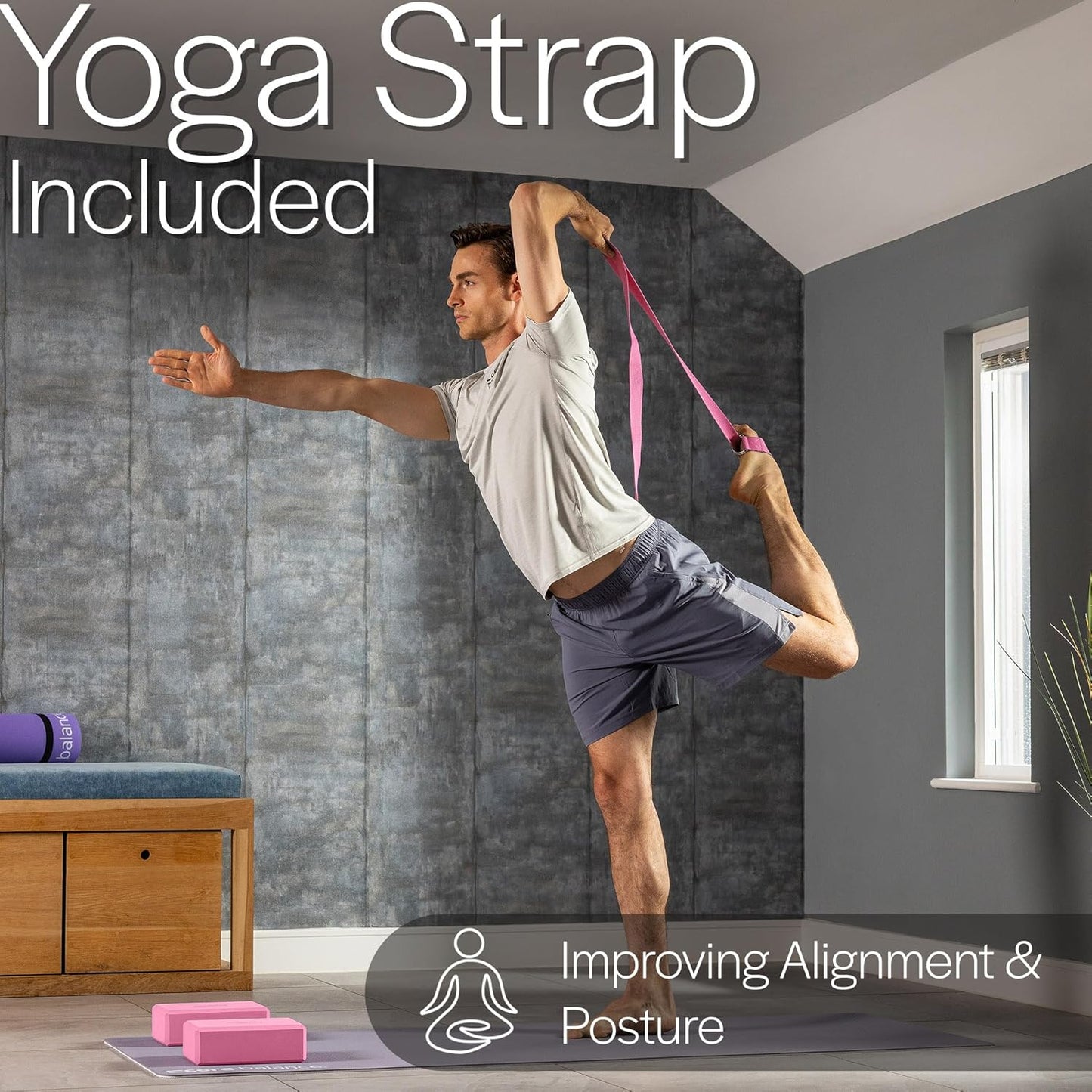 3-teiliges Yoga-Blöcke & Gurt-Set, Pink