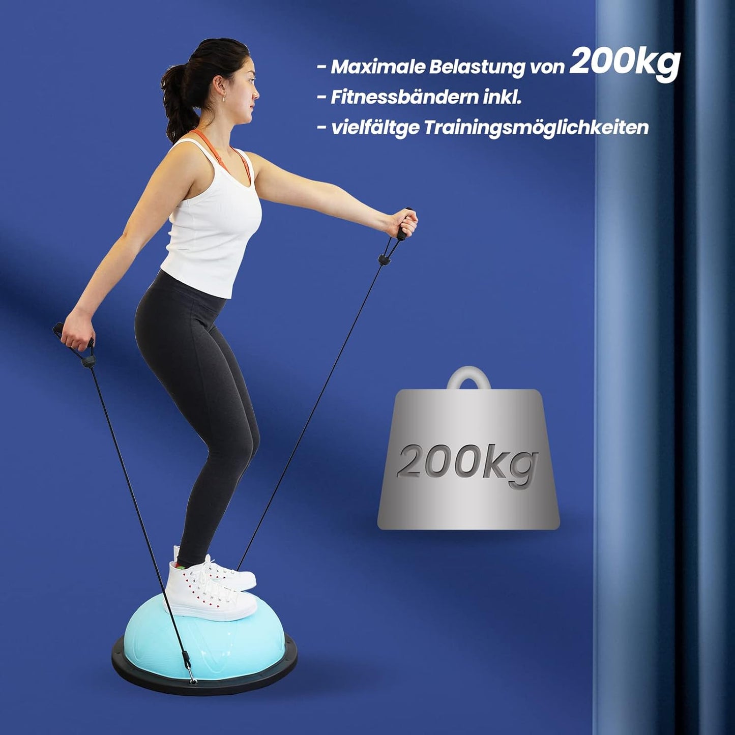 Balance Ball mit Fitnessbändern, Blau