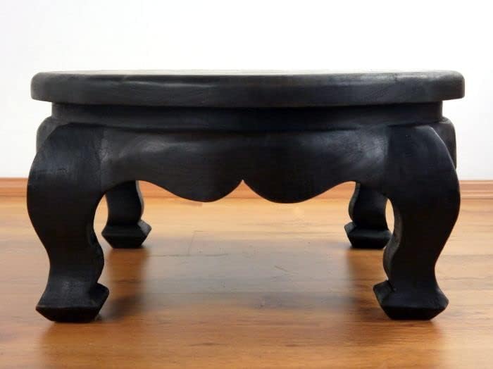 Handgeschnitzter Beistelltisch, Schwarz 50cm