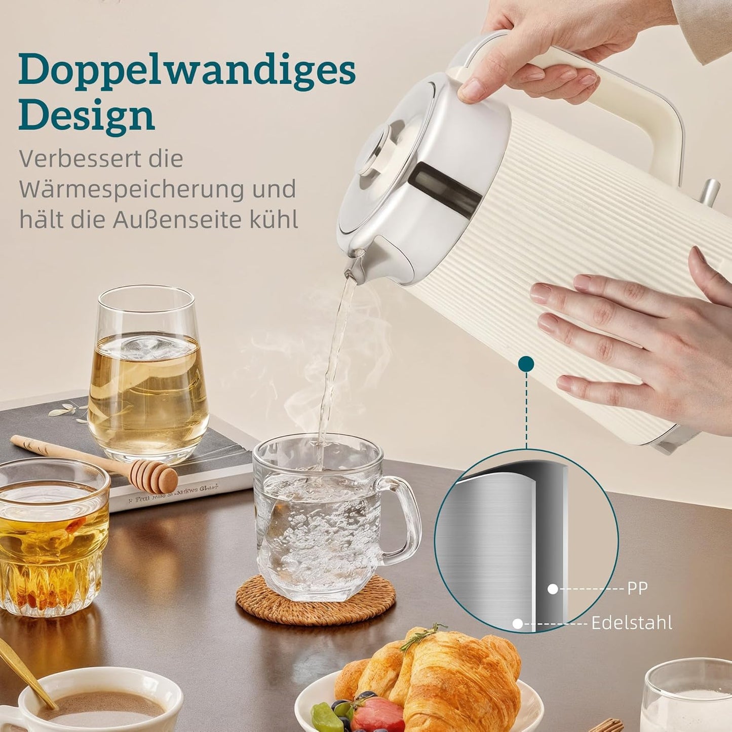 Frühstücksset mit Wasserkocher und Toaster, Cremeweiss