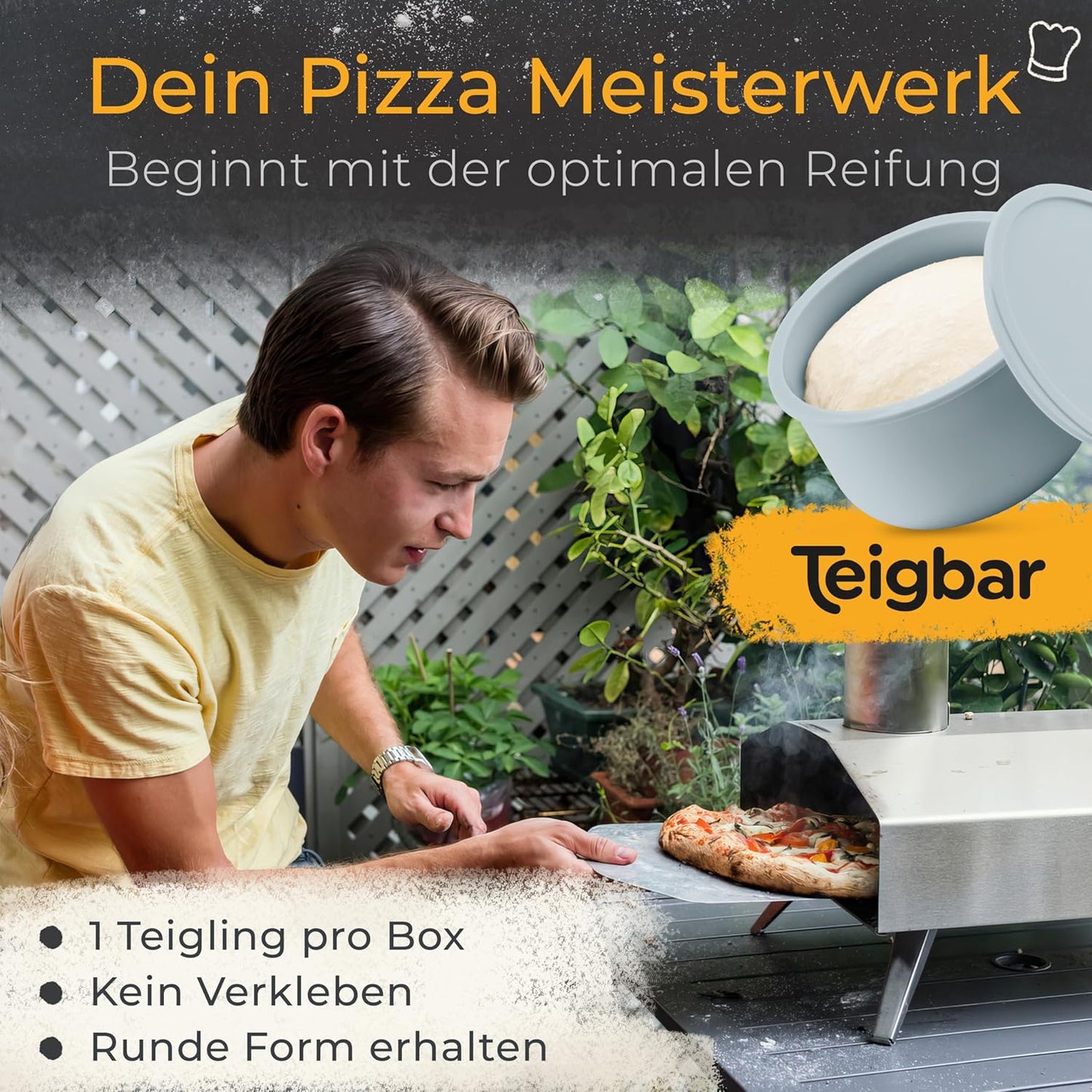 2er-Set Pizzaballenbox mit Deckel, Schwarz-grau 2er Set