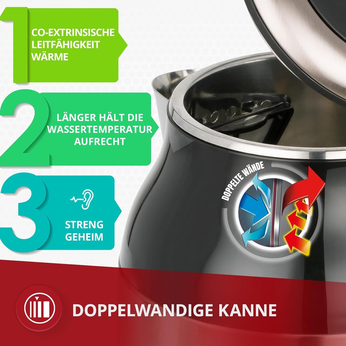 Elektrischer Wasserkocher MCZ-91, Black/ Edelstahl 1.7 Liter