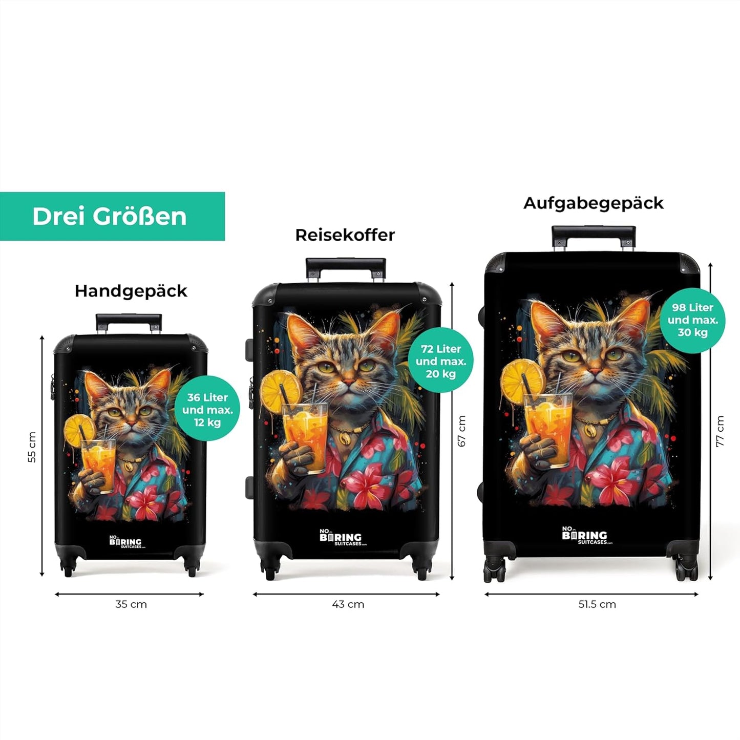 Grosser Hartschalen-Reisekoffer mit Rollen (77cm), Katze Tropisch Grösse XL