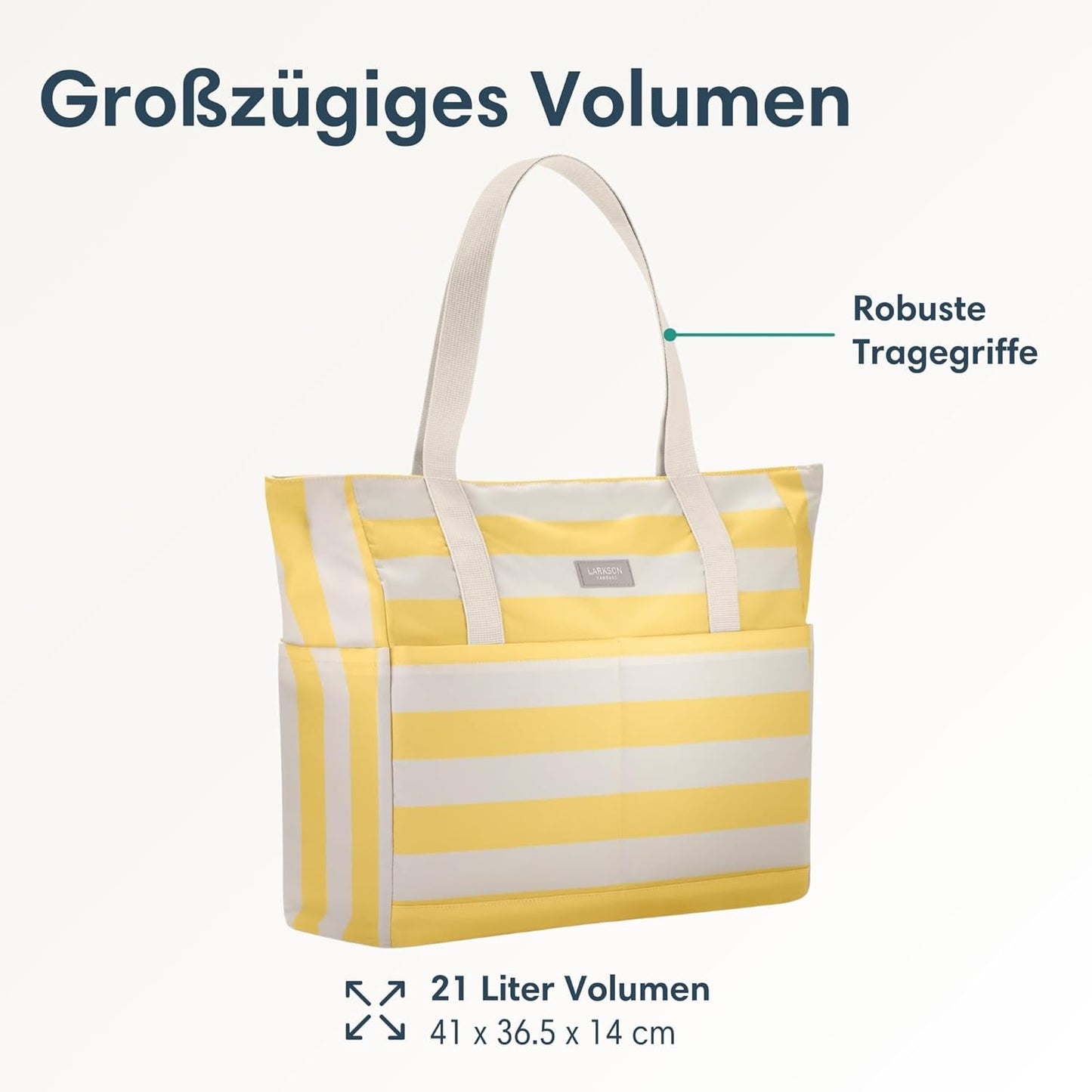Strandtasche Linn mit Reissverschluss, Gelb - Gestreift