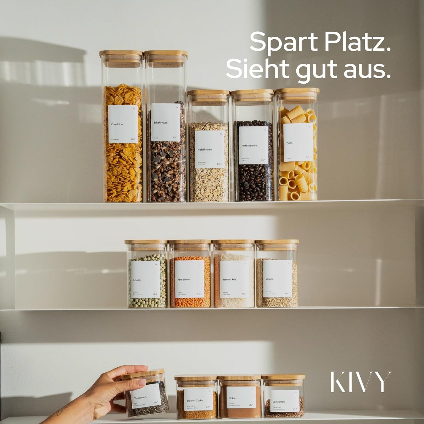 Vorratsglas-Set (2x 1800ml) mit Etiketten, Bambus 2x 1800ml