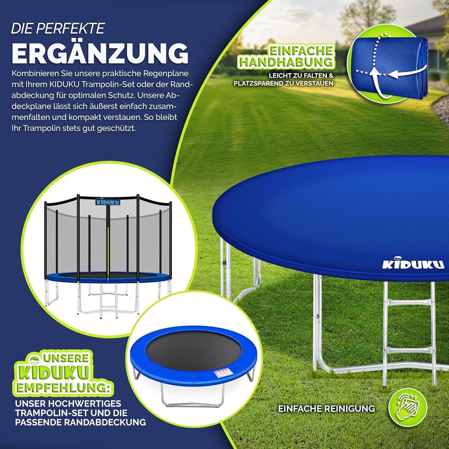 Trampolin Abdeckung, wetterfest, reissfest & UV-beständig, 427 cm Blau