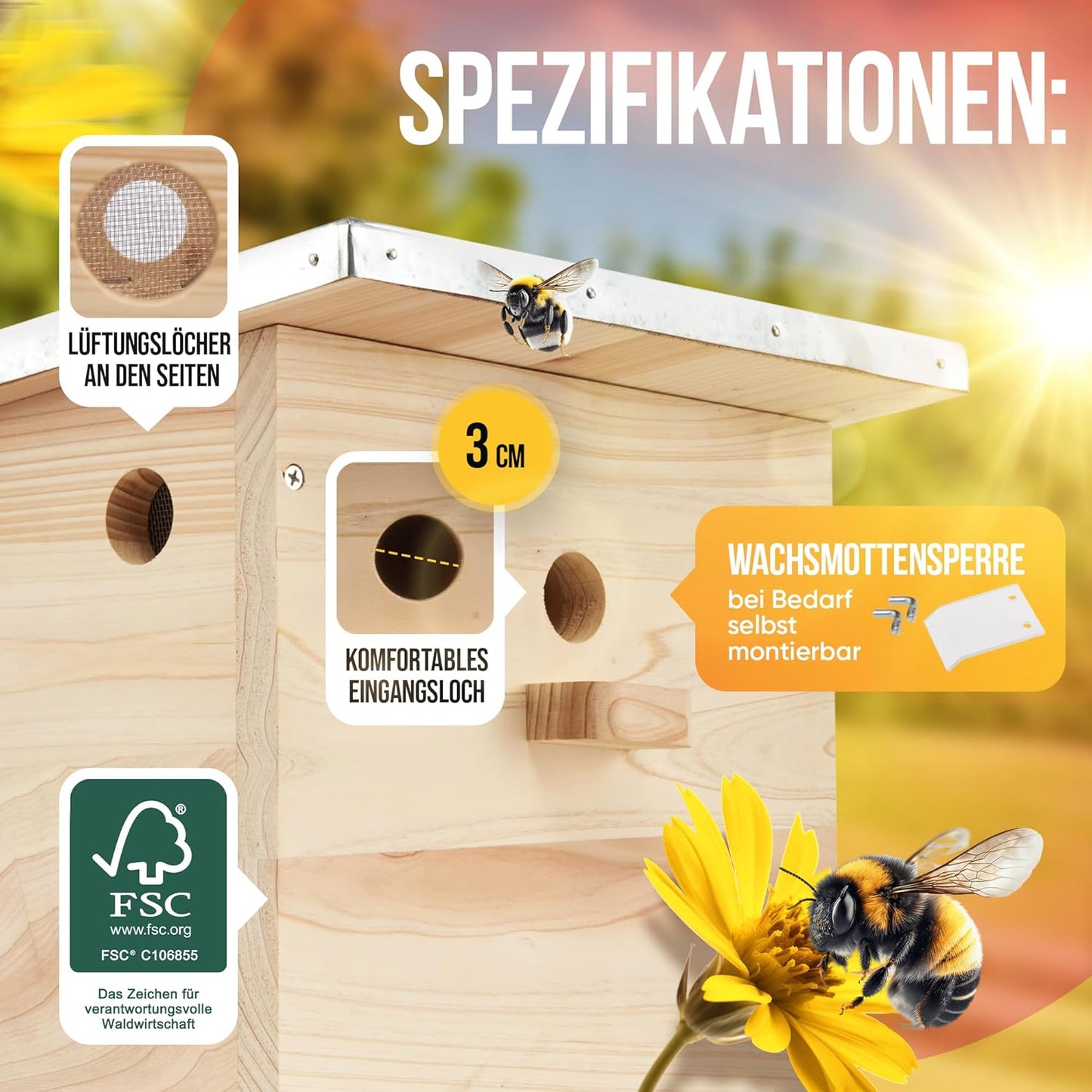 Hummelhaus, mit Wachsmottensperre