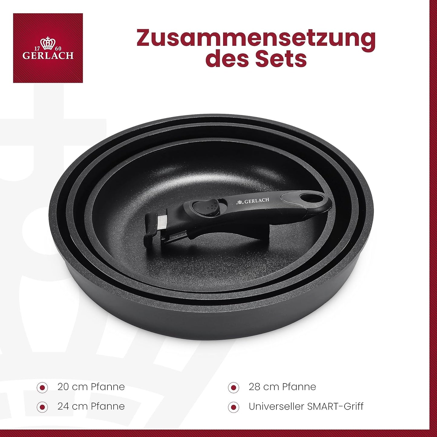Smart Pfannen-Set 3-teilig, Induktionsgeeignet, mit abnehmbaren Stielen