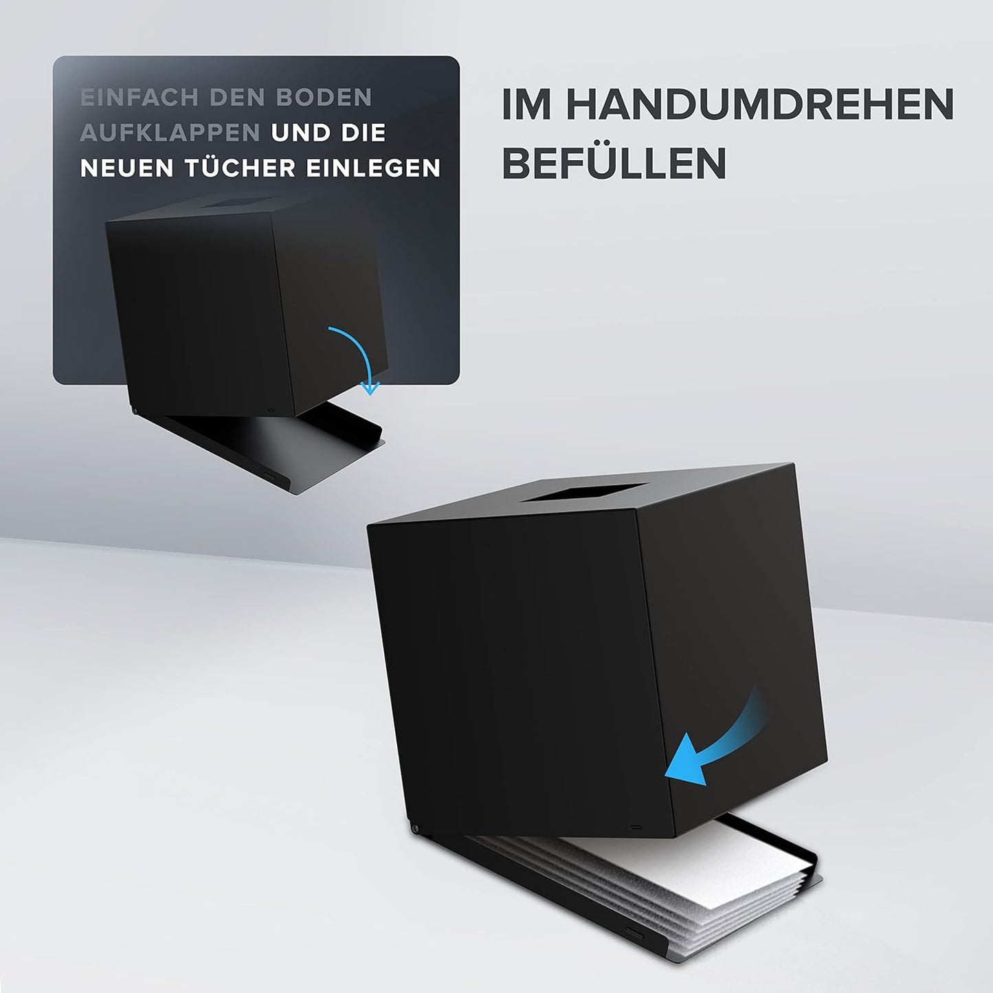 Quadratische Kosmetiktücher-Box, Schwarz