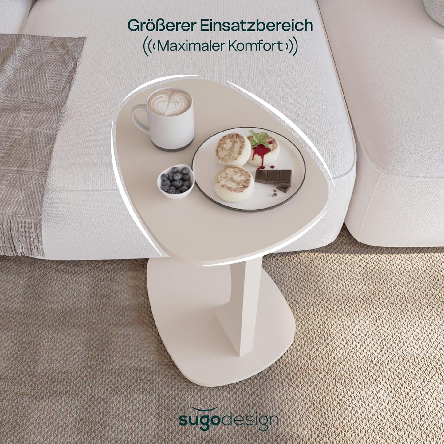 C-Form Beistelltisch Norma mit Rollen, Sandbeige