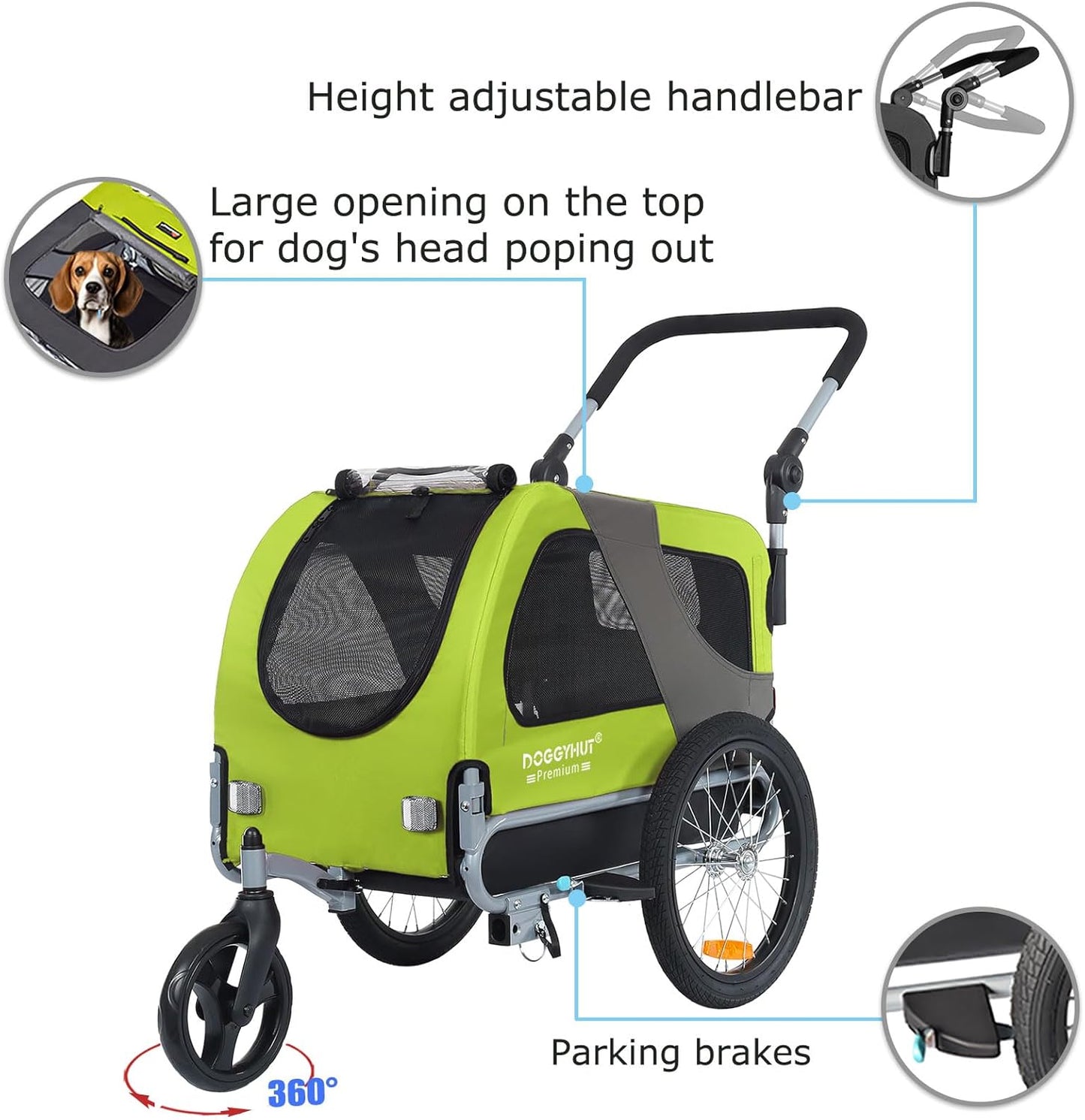 Premium Hundeanhänger 2-in-1 Buggy & Jogger (bis 23kg), Grün