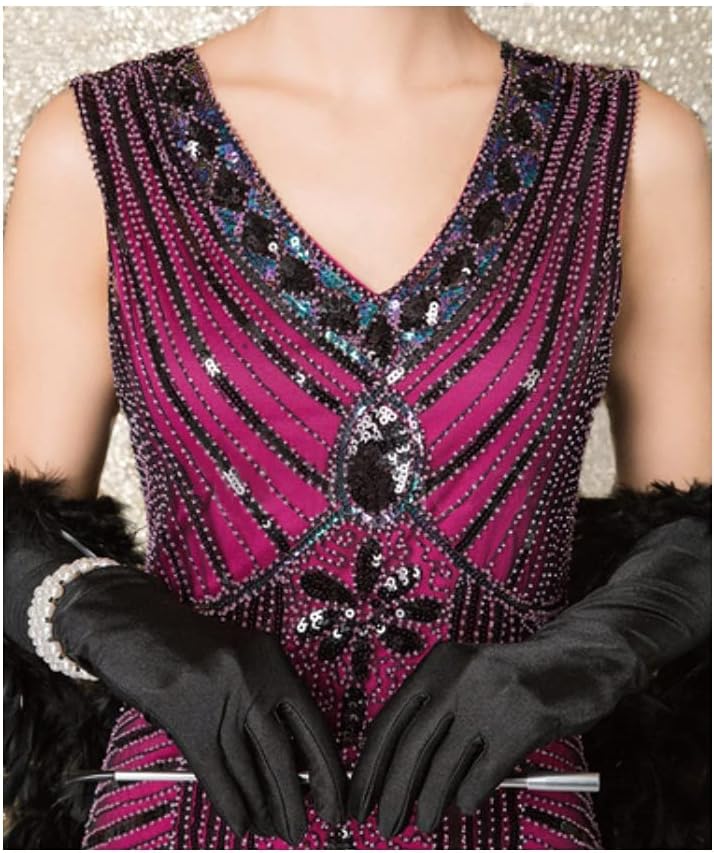 Charleston Flapper Kostüm-Kleid mit Fransen, XL Pink/Schwarz/Multicolor