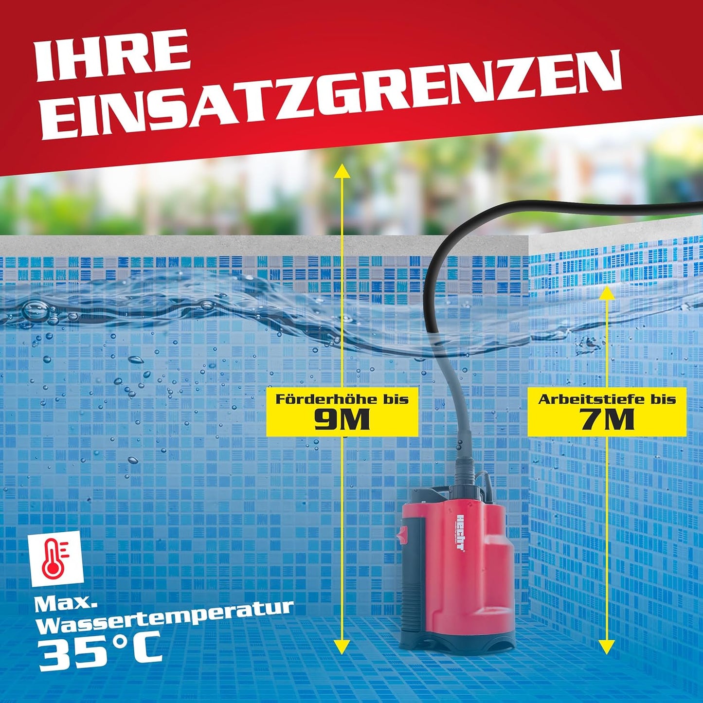 Tauchpumpe 750 W mit Automatik-Schwimmerschalter
