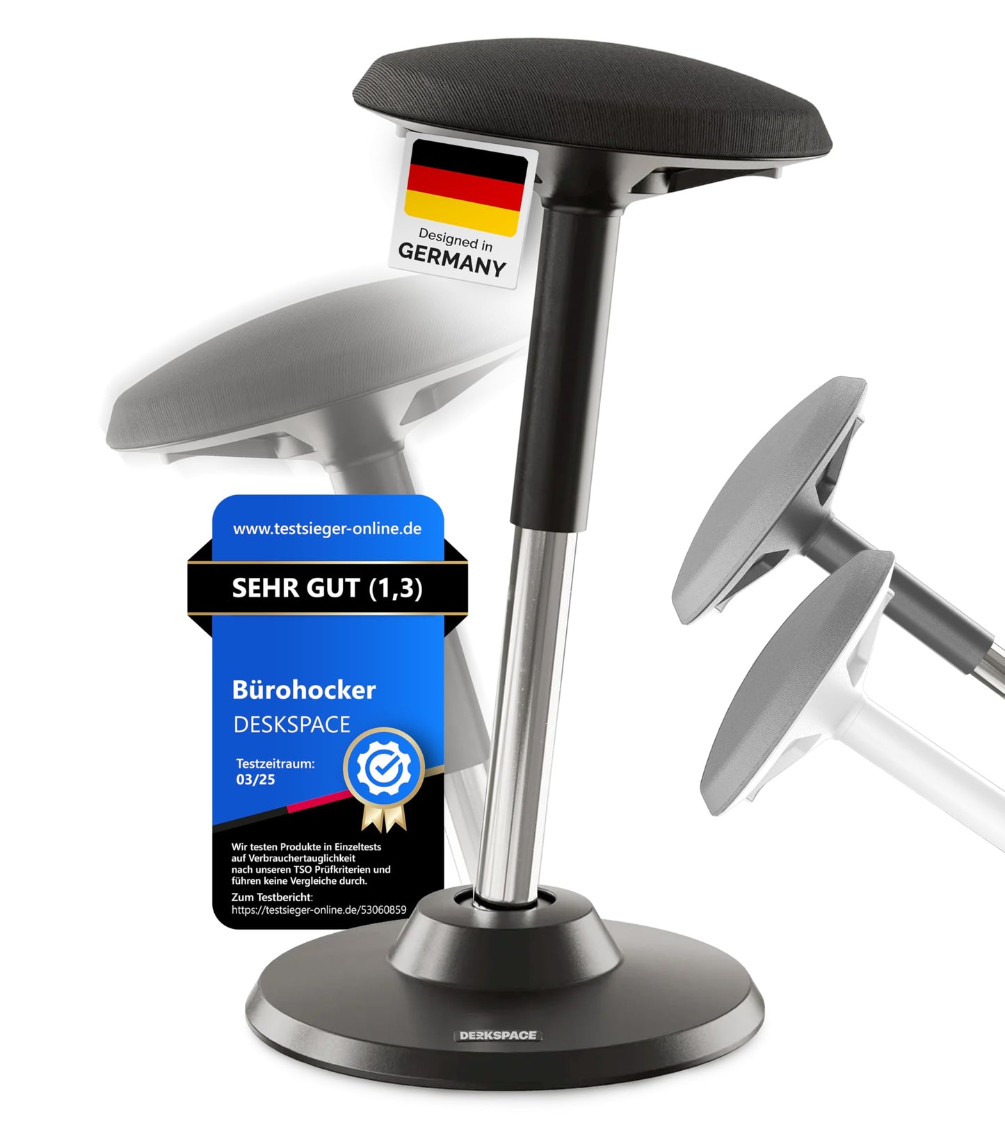 Ergonomischer Stehhocker, höhenverstellbar, Schwarz