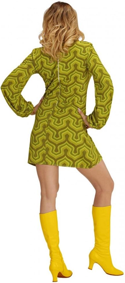 70er Retro Disco-Kleid mit Tapetenmuster, XL Grün