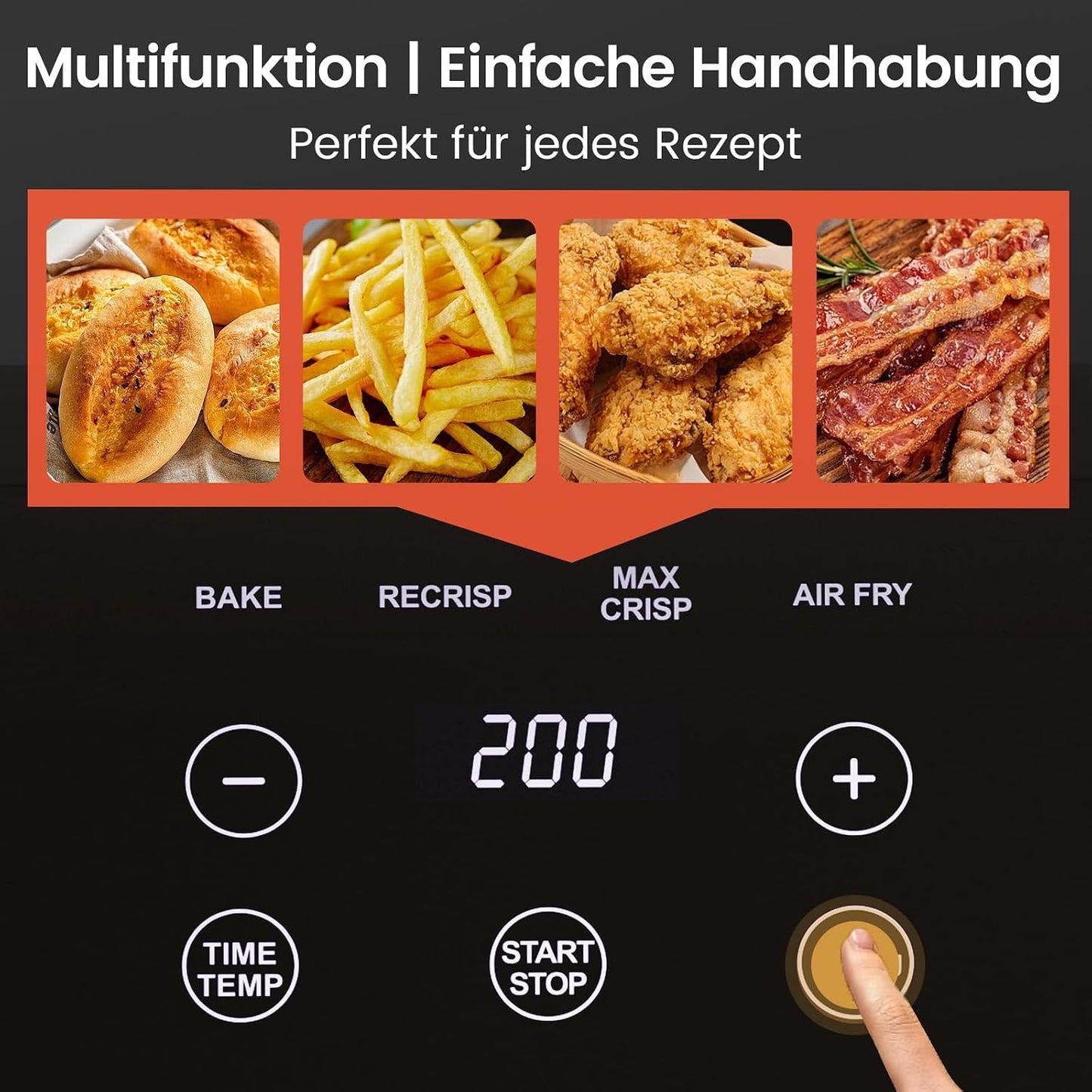 AF02-BLK Heissluftfritteuse mit Easy-View-Fenster