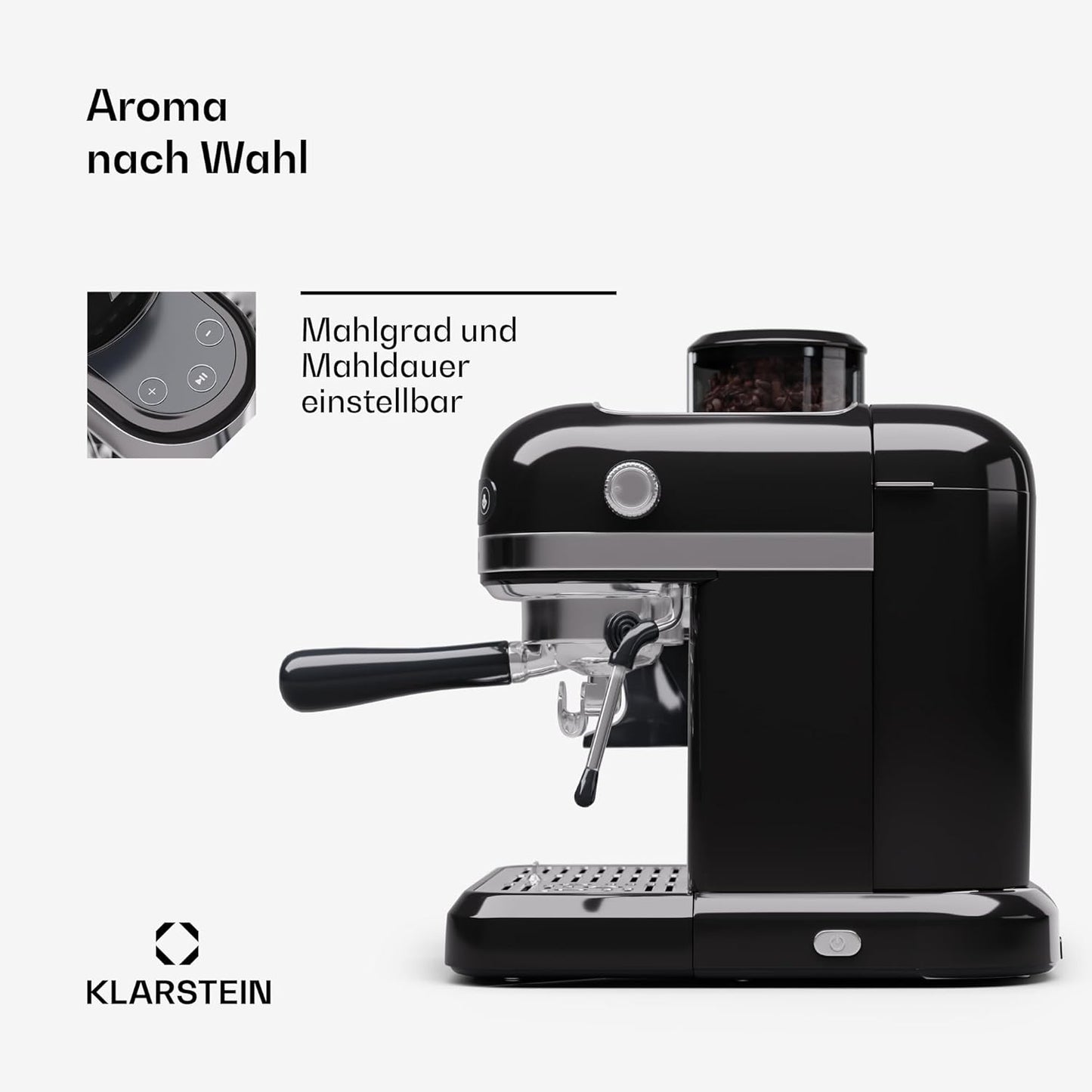 Espresso Siebträgermaschine mit Milchaufschäumer, Schwarz Bella Café