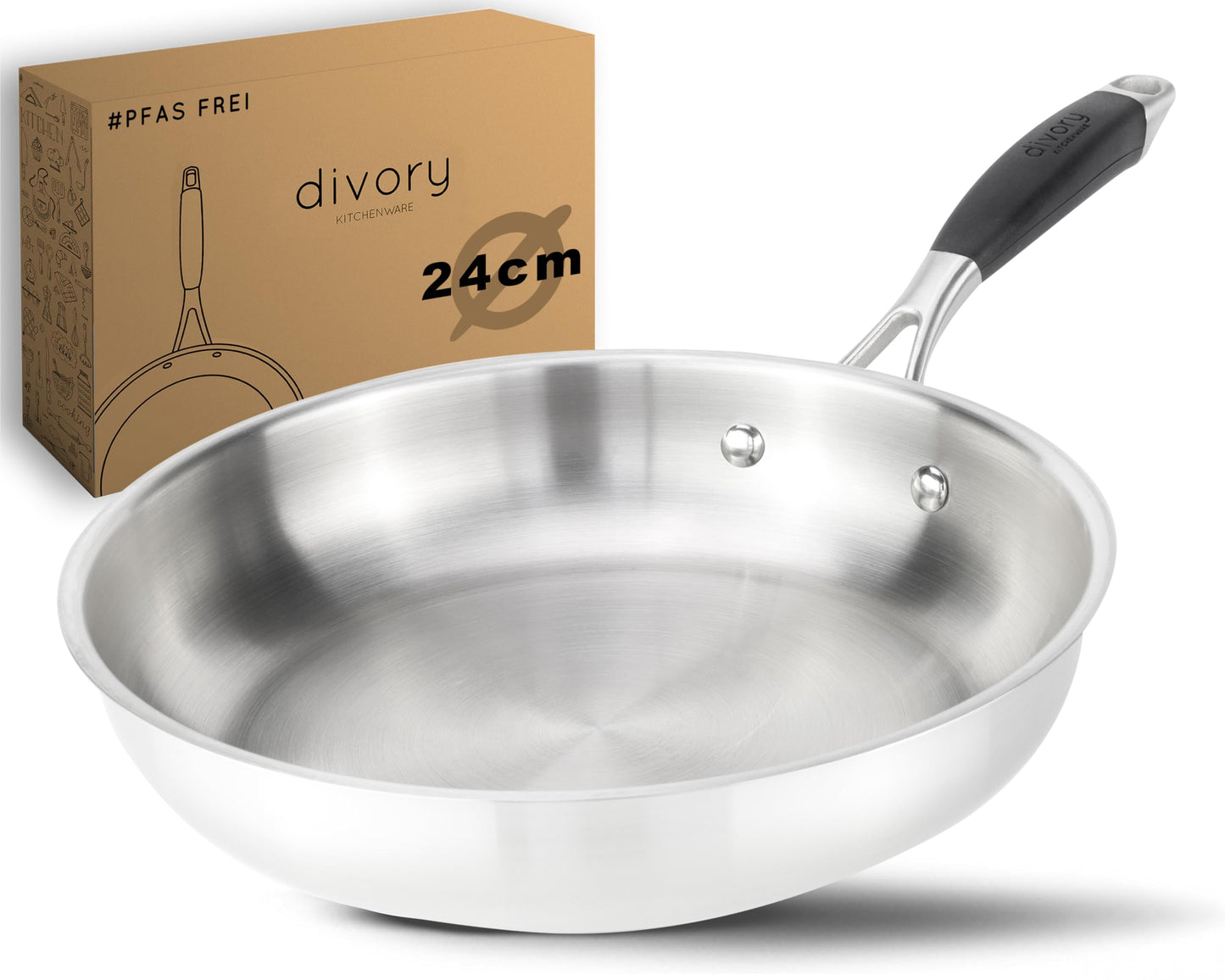 Edelstahlpfanne 24cm unbeschichtet für Induktion, Pfanne PURA Poêle 24 cm