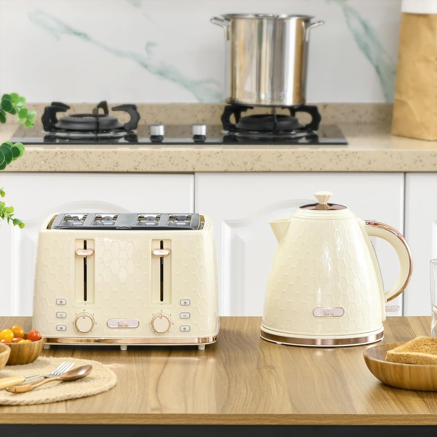 Frühstücksset 1,7L Wasserkocher & Toaster (4 Scheiben), Beige