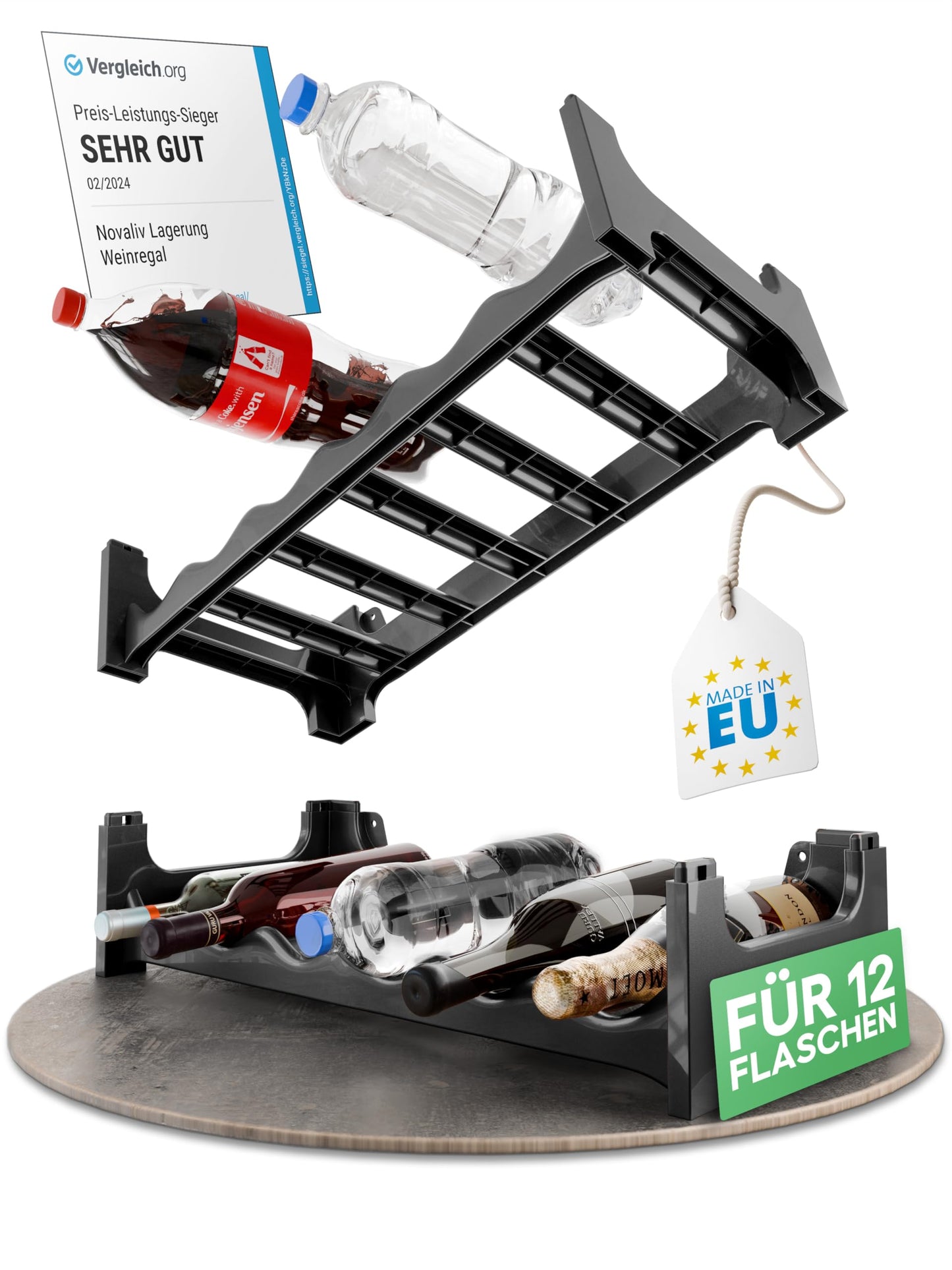 Stapelbares Flaschenregal, für 12 Flaschen Grau