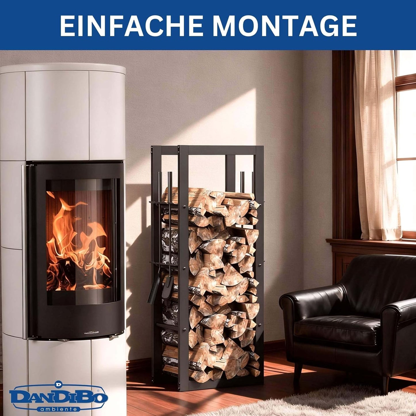 Kaminholzregal mit Besteck