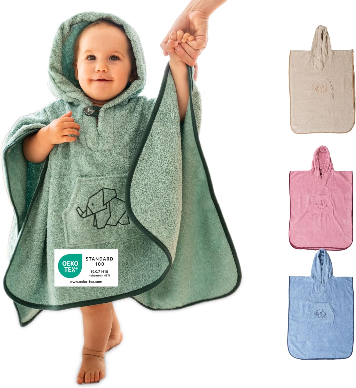 Badeponcho für Kinder, Salbeigrün 3-6 Jahre