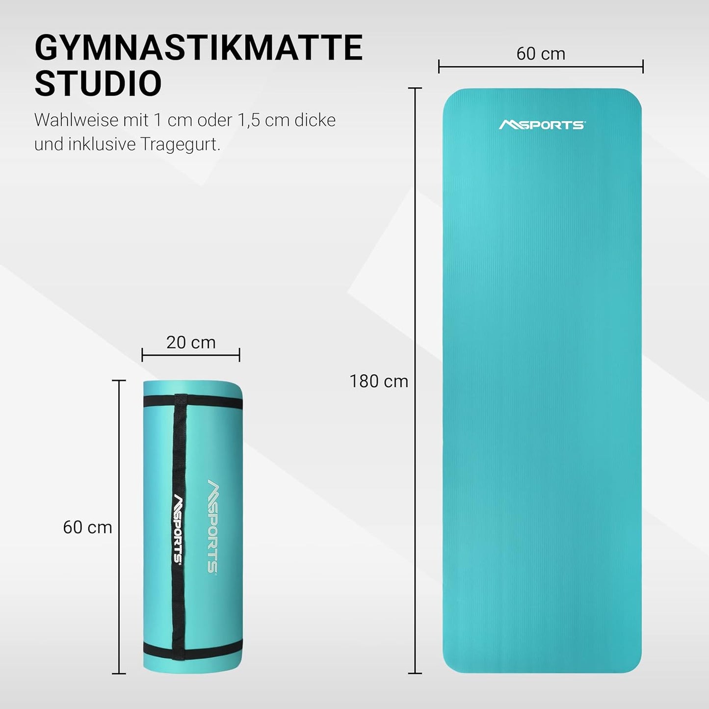 Gymnastik- & Yogamatte mit Übungsposter (183 x 61 x 1 cm), Türkis 183 x 61 x 1 cm