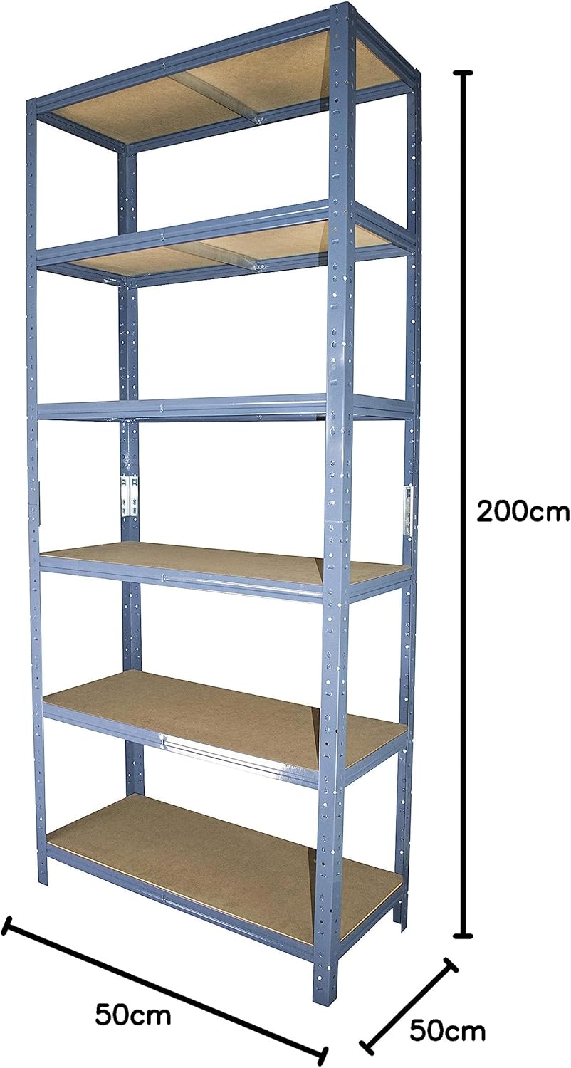 Schwerlastregal 200x50x50 cm mit 6 Böden, H: 200cm / B: 50cm / T: 50cm