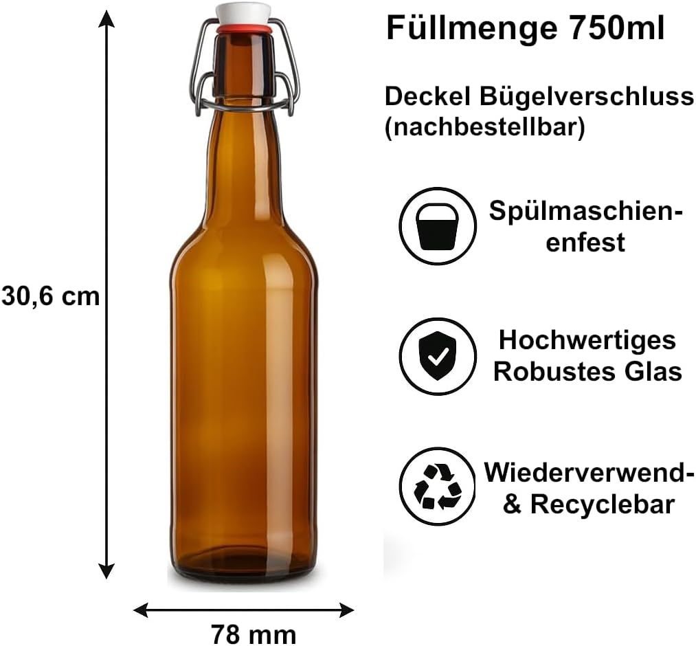 Auslaufsicheres Bügelflaschen-Set, Braun 750 ml 24