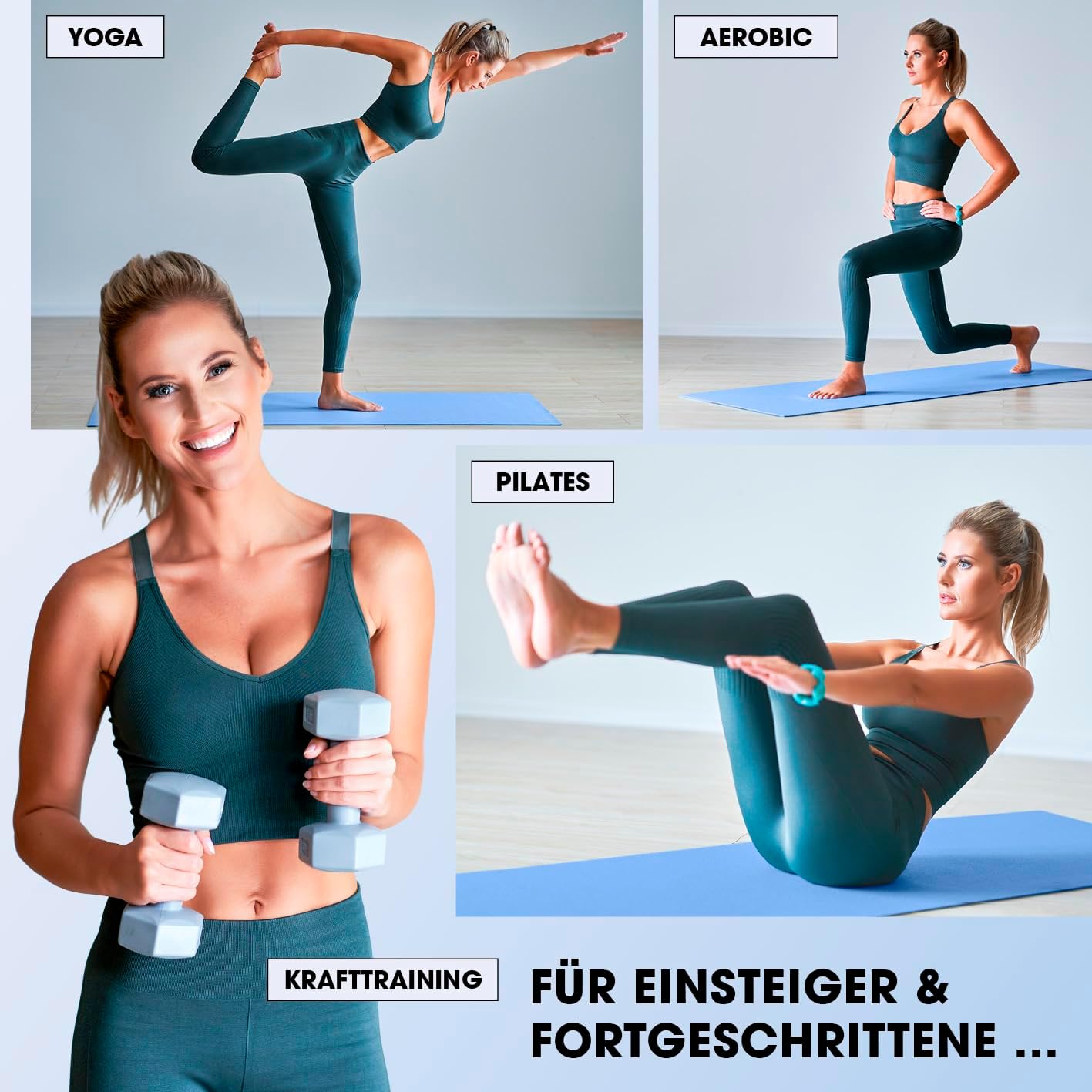 Rutschfeste Fitness- und Gymnastikmatte (Indoor/Outdoor), 183 x 61 x 1,5 cm blau