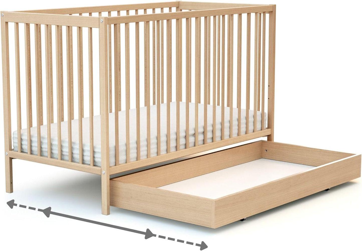Essentiel Bettschublade für Babybett, 60x120 cm, 114,5 x 57 x 14 cm Buche Lackiert