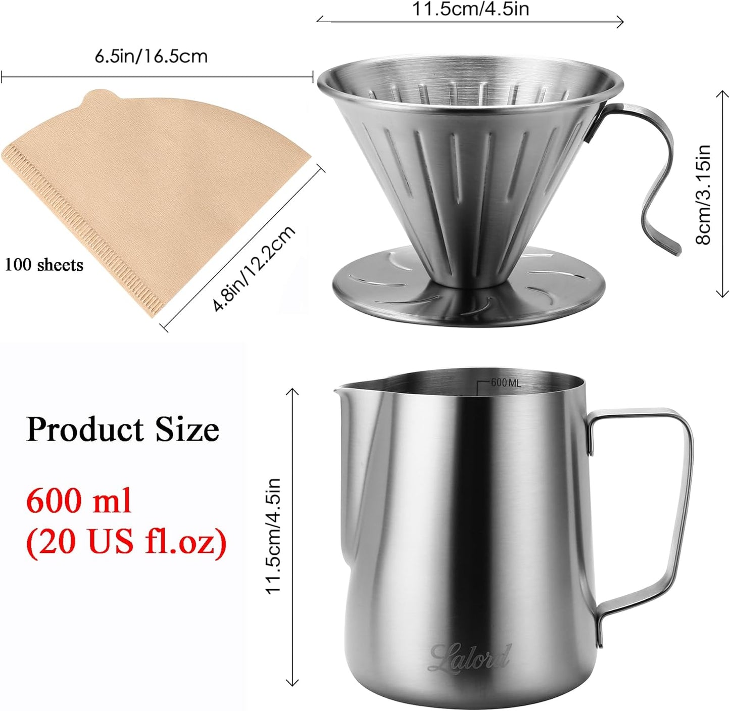 Pour Over Kaffeebereiter-Set mit Papierfiltern