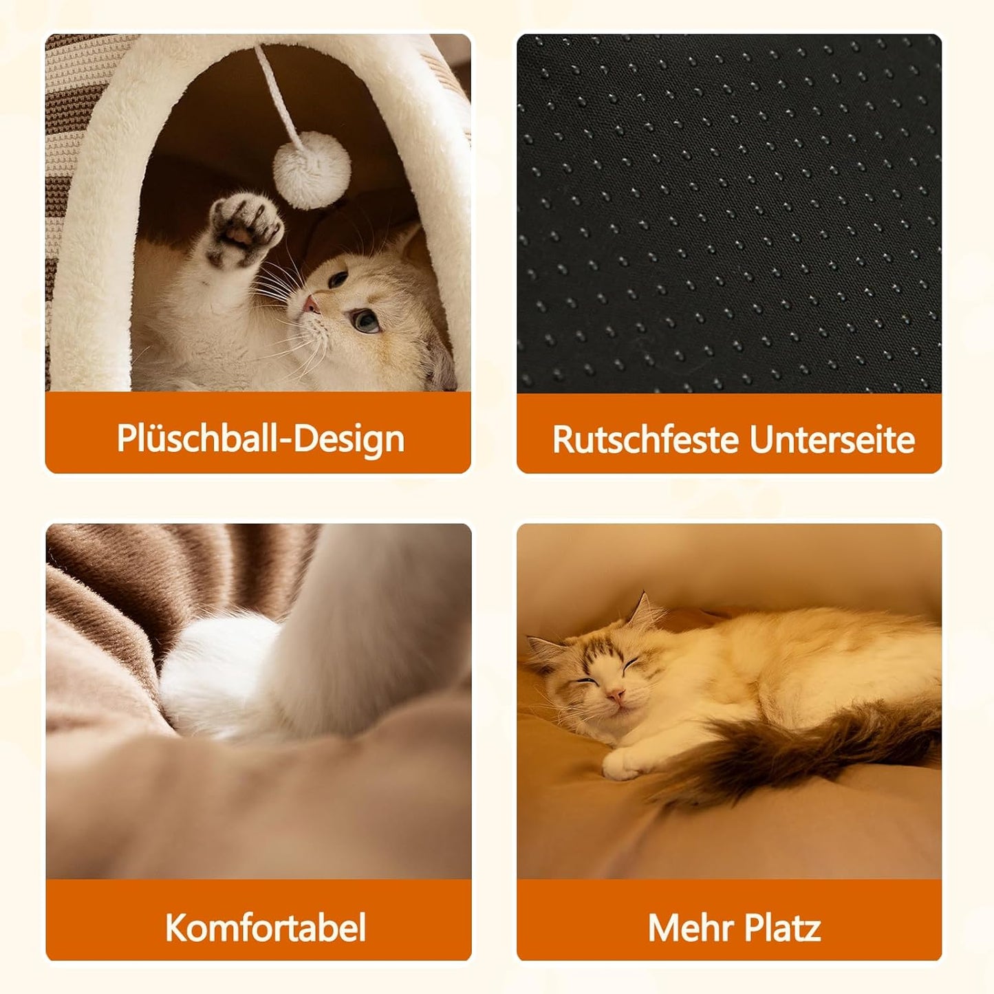 Katzenhöhlenbett mit abnehmbarem Kissen, XL Braun